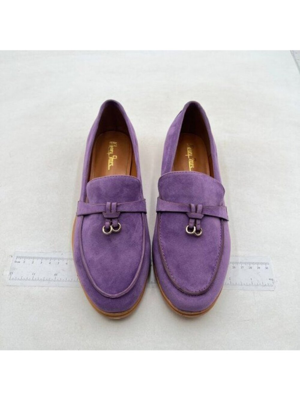 Women's Lavender Suede Loafers with Metal Bit Accent - Picture 3 of 8